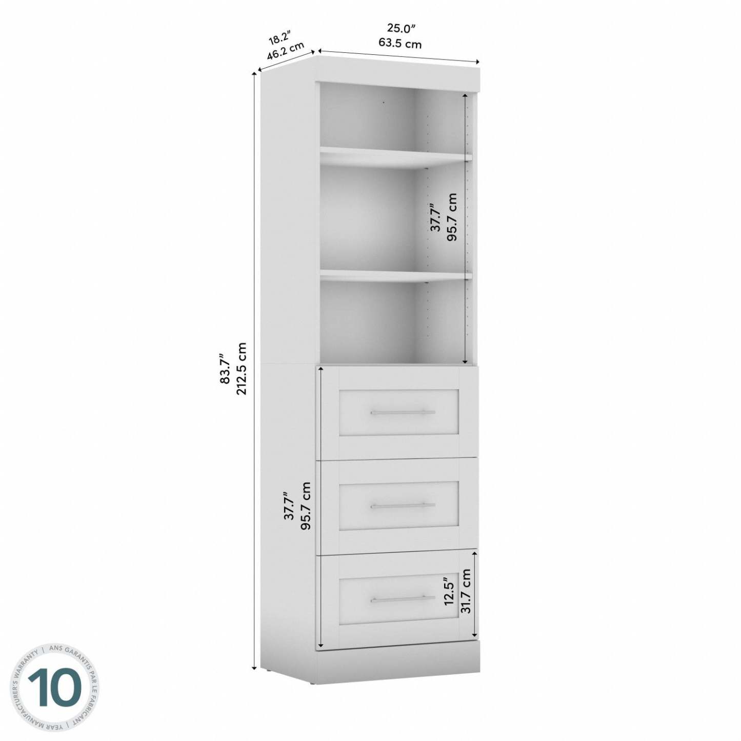 Bestar Pur 25 W Closet Organizer with Drawers - Rustic Brown|Organisateur de garde-robe Pur de Bestar de 25 po (L) avec tiroirs - brun rustique