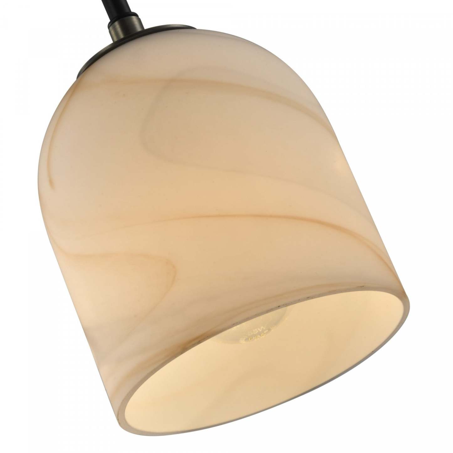 Luminaire suspendu Crema à 1 lumière, noir, laiton brossé avec lampe en verre de style albâtre | Suspension A 1 lampe Crema, Laiton Brosse Avec Verre Genre Albatre