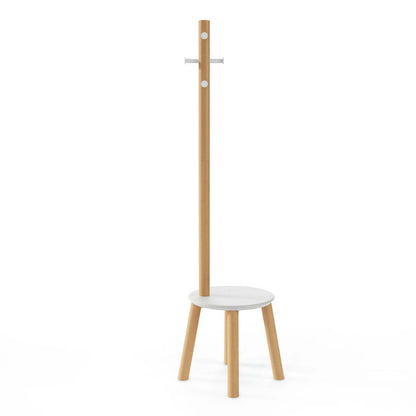 Tabouret et porte-manteau pilier en bois moderne Umbra - Blanc et naturel|Portemanteau et tabourets modernes Pilier de Umbra en bois - blancs et naturels
