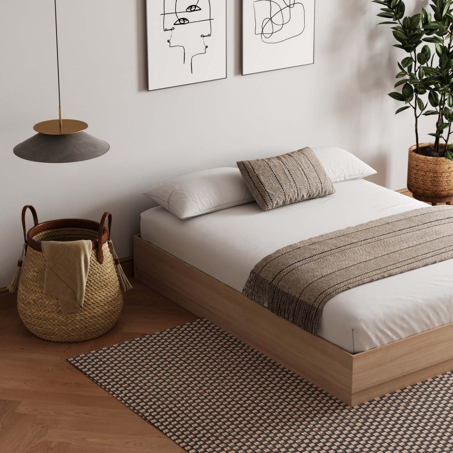 Lit plateforme Nordika Milano Queen - Chêne blond naturel | Grand lit plateforme Milano Nordika - chêne blond naturel