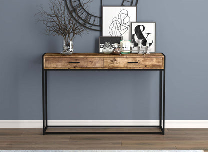 Table console moderne de 48" avec 2 tiroirs - Bois de récupération marron avec métal noir | Console moderne de 48 po avec 2 tiroirs - bois recyclé brun avec métal noir