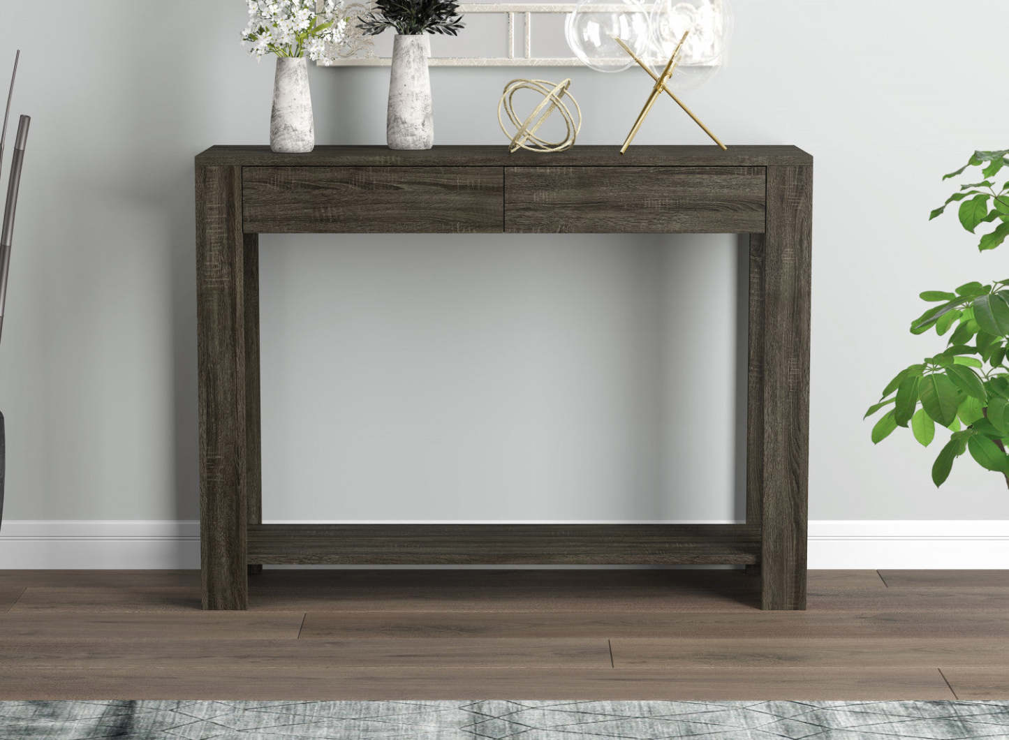 40” Console Table With 2 Drawers And Shelf - Dark Grey Sofa Table | Console de 40 po avec 2 tiroirs et tablette - table de salon gris foncé