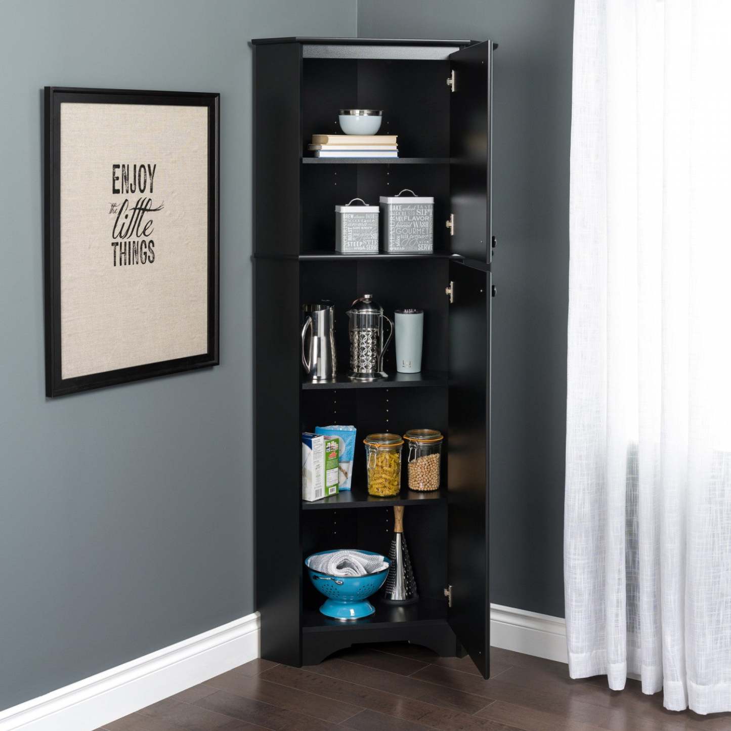 Elite Tall 2-Door Corner Storage Cabinet - Noir|Armoire de rangement haute en coin Elite à 2 portes - noire