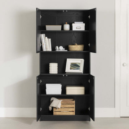 Liora 4-door Bookcase With Open Storage - Black Oak | Liora Bibliotheque 4 Portes Et Rangement Ouvert - Chene Noir