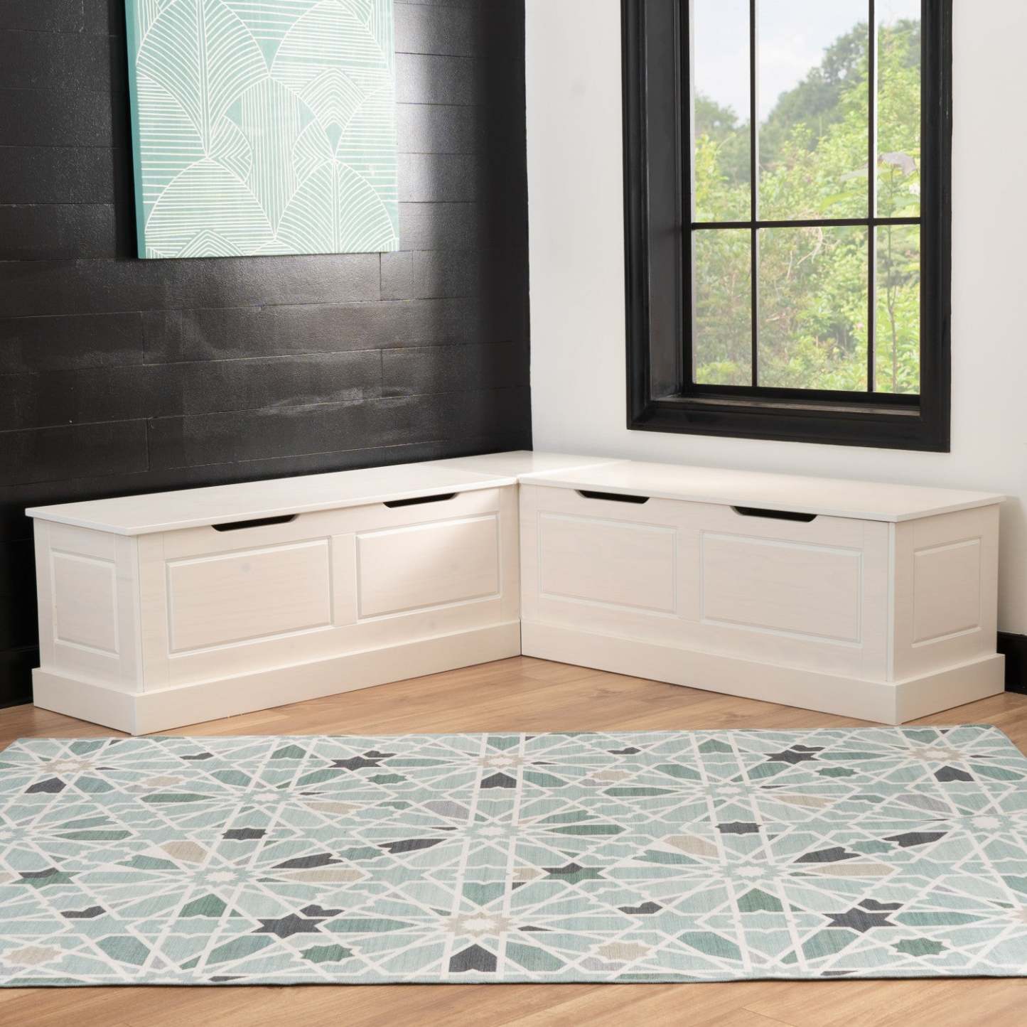 Tobin Dossier Corner Nook Dining Bench - Blanc|Banc de salle à manger en coin Tobin sans dossier - blanc