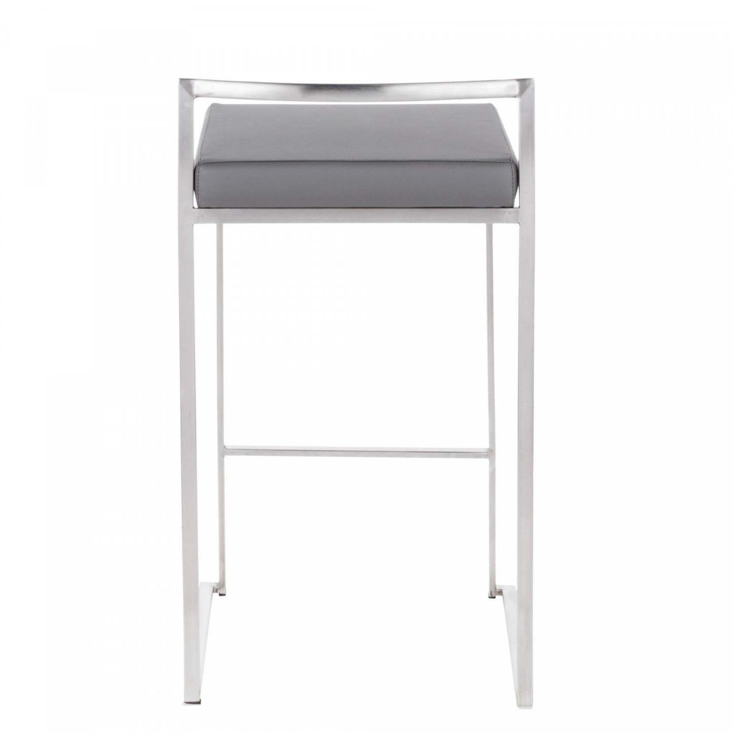 LumiSource Fuji Grey Faux Leather Contemporary Stackable Counter-Height Stool - Set of 2|Tabouret superposable contemporain Fuji de hauteur comptoir en similicuir gris - ensemble de 2