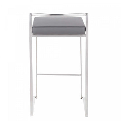 LumiSource Fuji Grey Faux Leather Contemporary Stackable Counter-Height Stool - Set of 2|Tabouret superposable contemporain Fuji de hauteur comptoir en similicuir gris - ensemble de 2