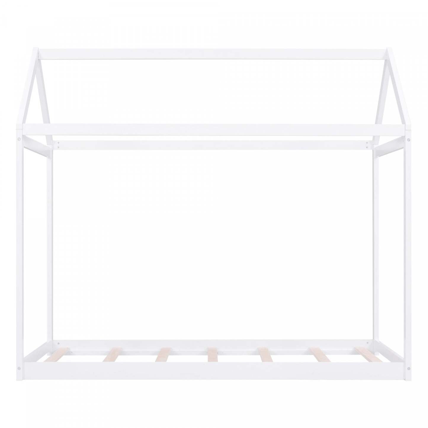 Lit maison en bois massif au design facile à nettoyer Susan avec cadre de toit, taille simple - Blanc | Lit De Maison En Bois Massif Au Design Facile A Nettoyer Avec Cadre De Toit, Taille Simple - Blanc