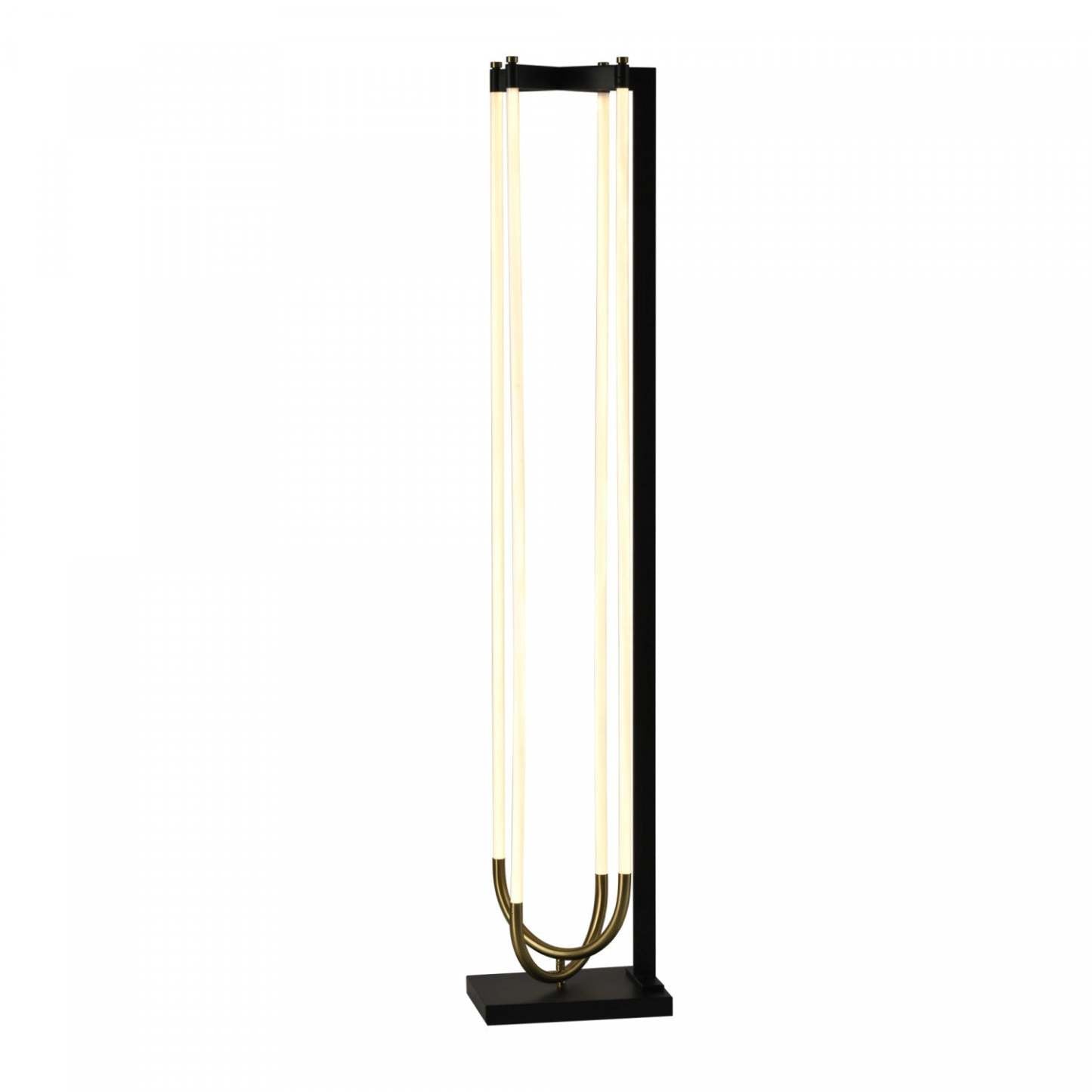 Lampadaire LED Intégré Cascata, Noir Et Laiton Brossé | Lampadaire Sur Pied A Del Integrees Cascata, Noir Et Laiton Brosse