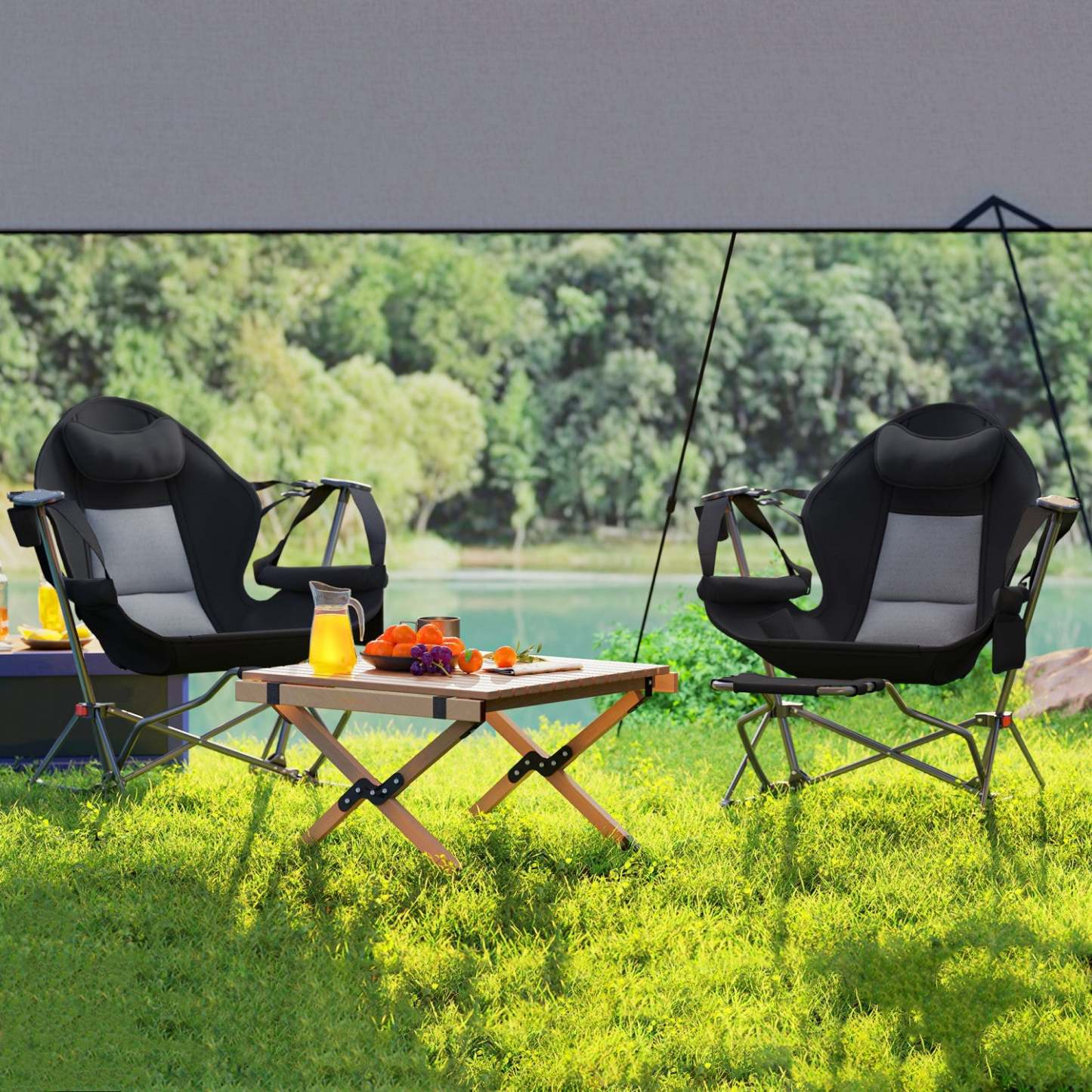 Ensemble de 2 chaises de camping et hamac Outsunny avec dossier réglable, porte-gobelet