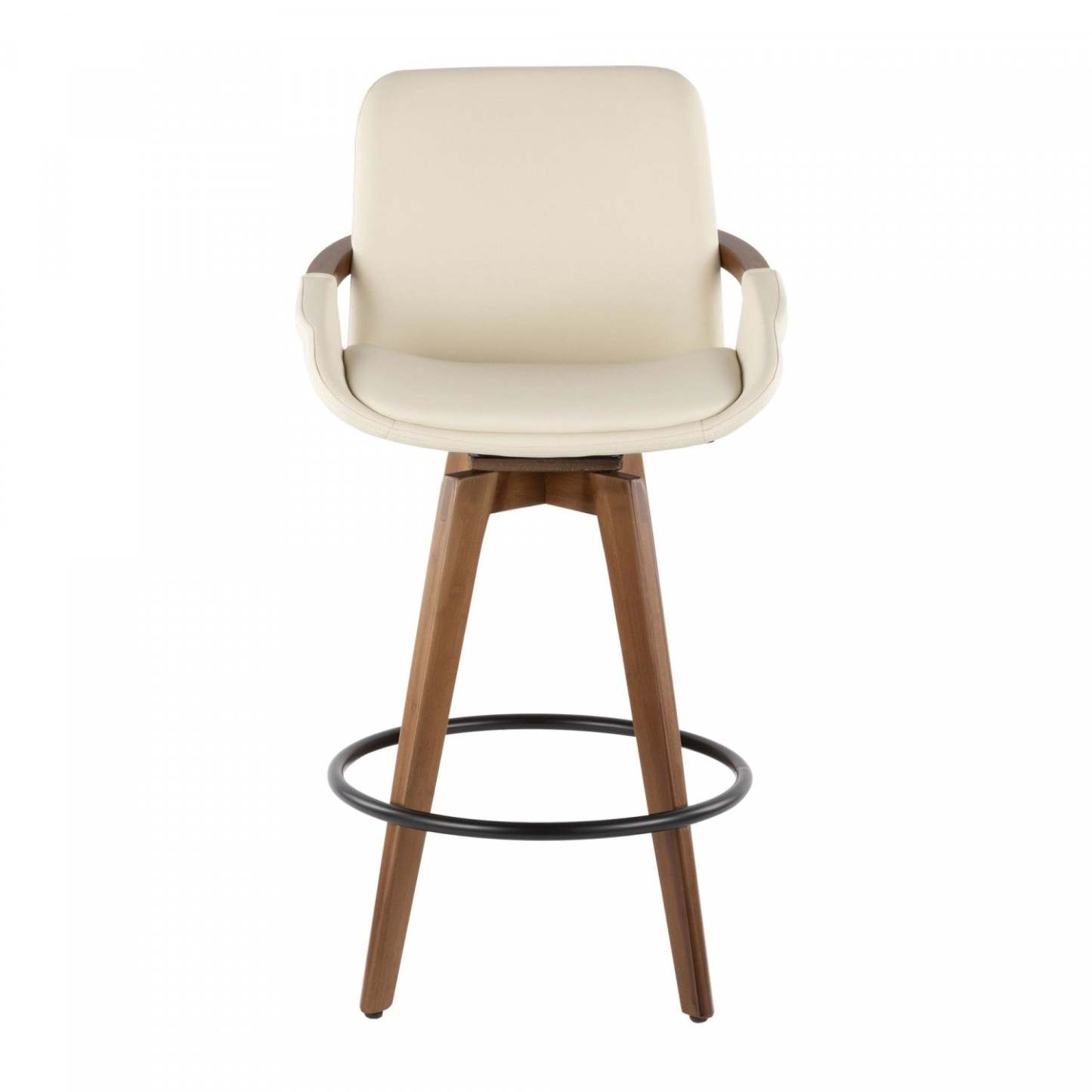 LumiSource Cosmo Faux Leather Mid-Century Modern Counter-Height Stool - Walnut/Cream|Tabouret moderne du milieu du 20e siècle Cosmo de hauteur comptoir en similicuir - noyer et crème