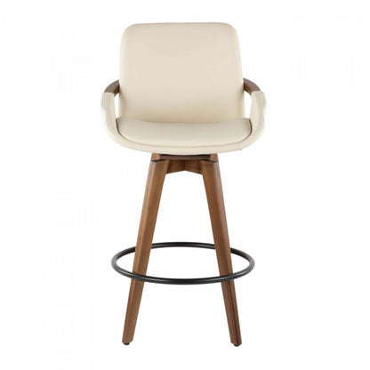 LumiSource Cosmo Faux Leather Mid-Century Modern Counter-Height Stool - Walnut/Cream|Tabouret moderne du milieu du 20e siècle Cosmo de hauteur comptoir en similicuir - noyer et crème