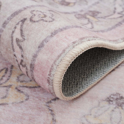 Tapis lavable antidérapant à poils courts rose turquoise 5'x7' | Tapis Rose Lavable Et Antidérapant À Poils Ras 5'x7'