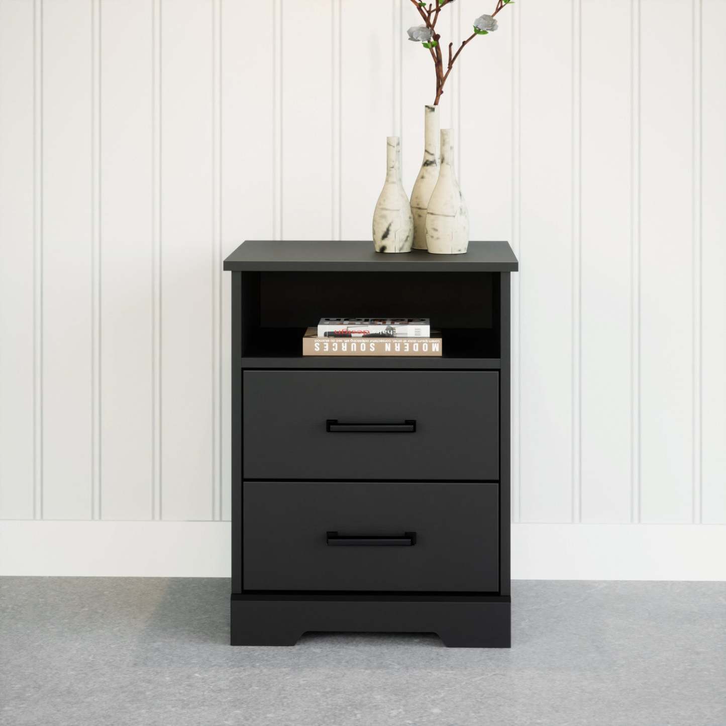 Prepac Rustic Ridge Farmhouse 2-Drawer Nightstand - Black|Table de nuit champêtre Rustic Ridge de Prepac à 2 tiroirs - noire