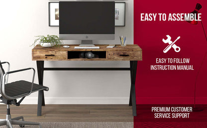 Bureau d’ordinateur de 47 po avec 2 tiroirs et 1 tablette - bois recyclé brun avec métal noir