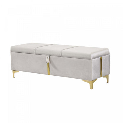 Banc ottoman de rangement rembourré en velours doux Tony avec pieds en métal, beige | Banc Coffre De Rangement Tony En Velours Doux Avec Pieds Métalliques, Beige