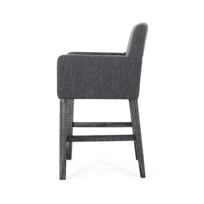Lewis 26 Tabouret de Comptoir Hauteur d'Assise 66 cm avec Tissu Rembourré et Pieds en Bois Massif - Charbon