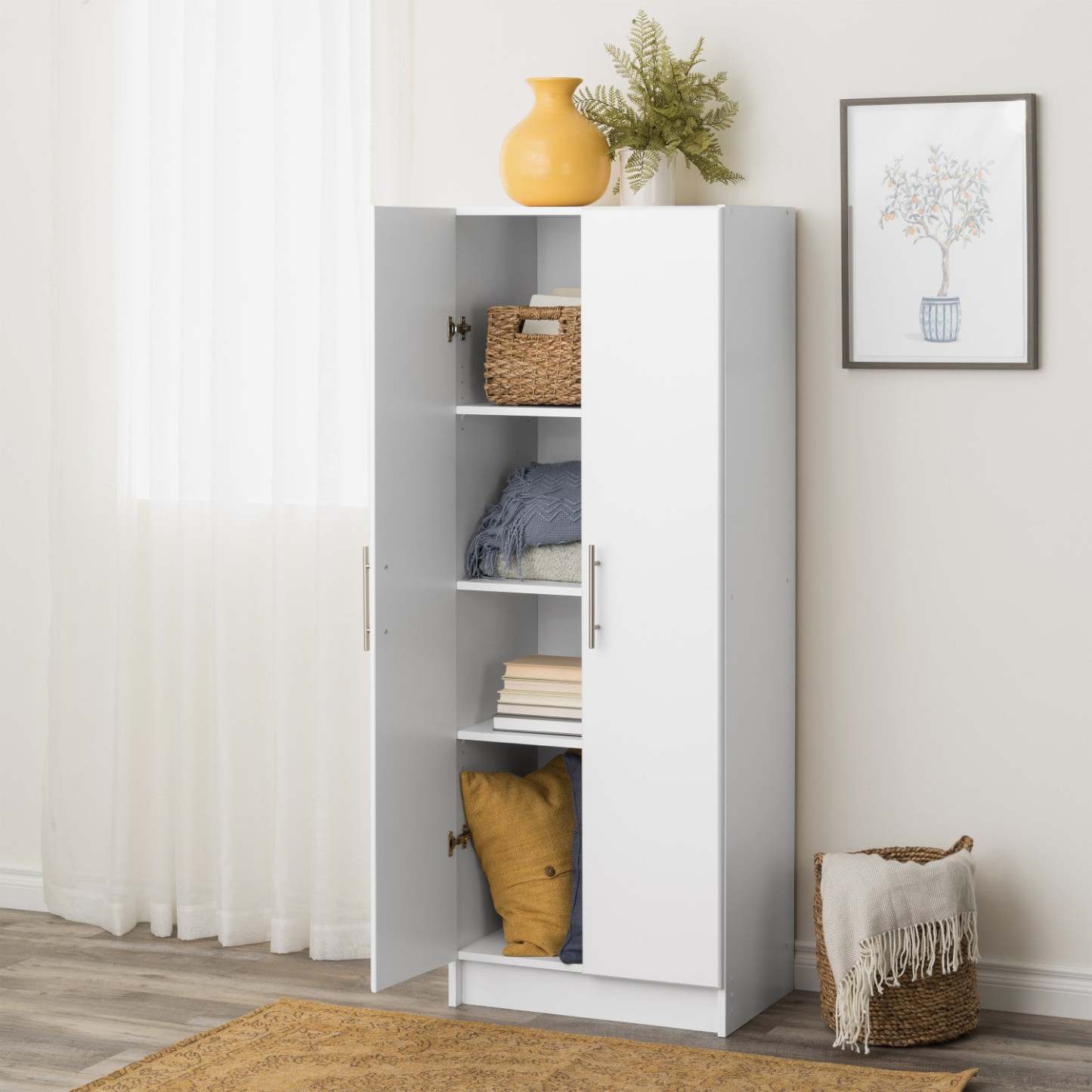 Armoire de rangement profonde Elite avec tablettes fixes et réglables - Blanc|Armoire profonde de rangement Elite avec tablettes fixes et réglables - blanche