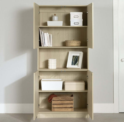 Liora 4-door Bookcase With Open Storage - Bleached Oak | Liora Bibliotheque 4 Portes Et Rangement Ouvert - Chene Blanchi