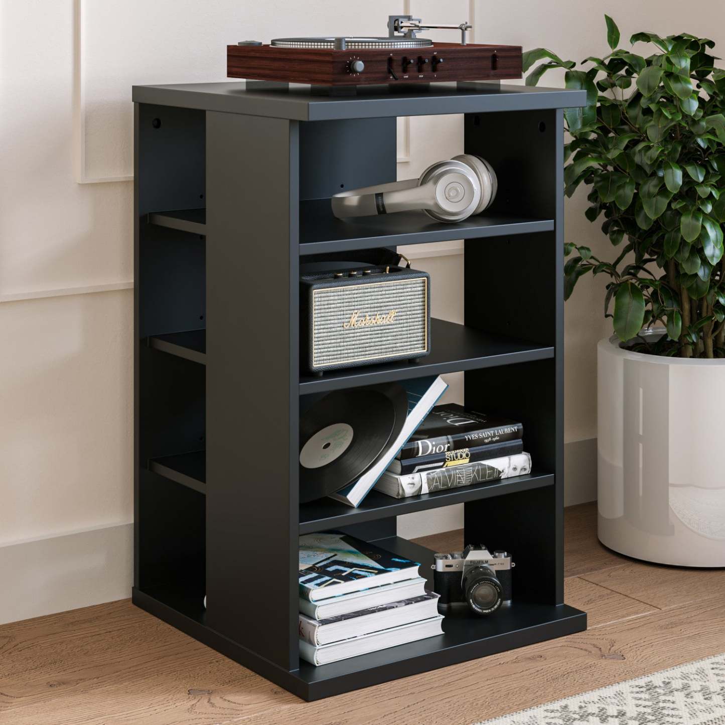 Nordika Jasper 4-Shelf Audio Tower Bookcase - Noir|Bibliothèque tour audio Jasper Nordika à 4 tablettes - noire