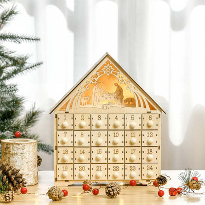 Homcom Calendrier De L'avent De Noël Avec Tiroirs De Compte À Rebours Personnages Bibliques | Homcom Calendrier De L'avent De Noël, Décoration De Table De Noël En Bois