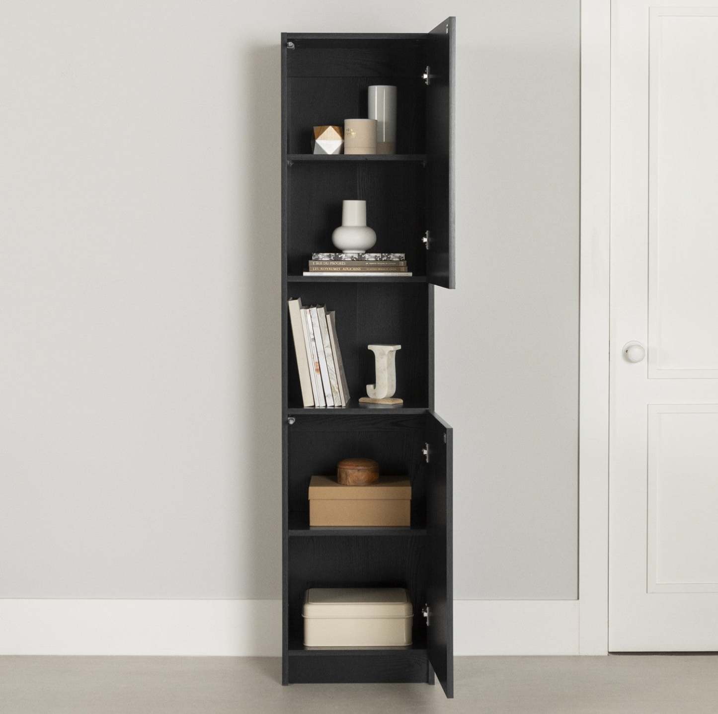 Liora 2-door Narrow Bookcase - Black Oak | Liora Bibliothèque Étroite 2 Portes - Chêne Noir