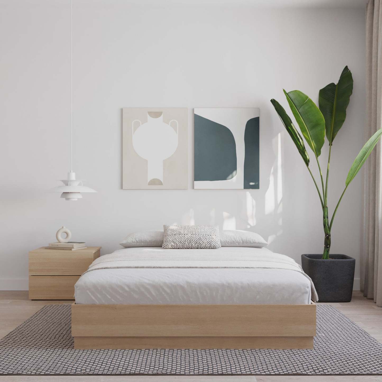 Nordika Milano Lit Plateforme Double - Chêne Blond Naturel|Lit double plateforme Nordika - chêne blond naturel