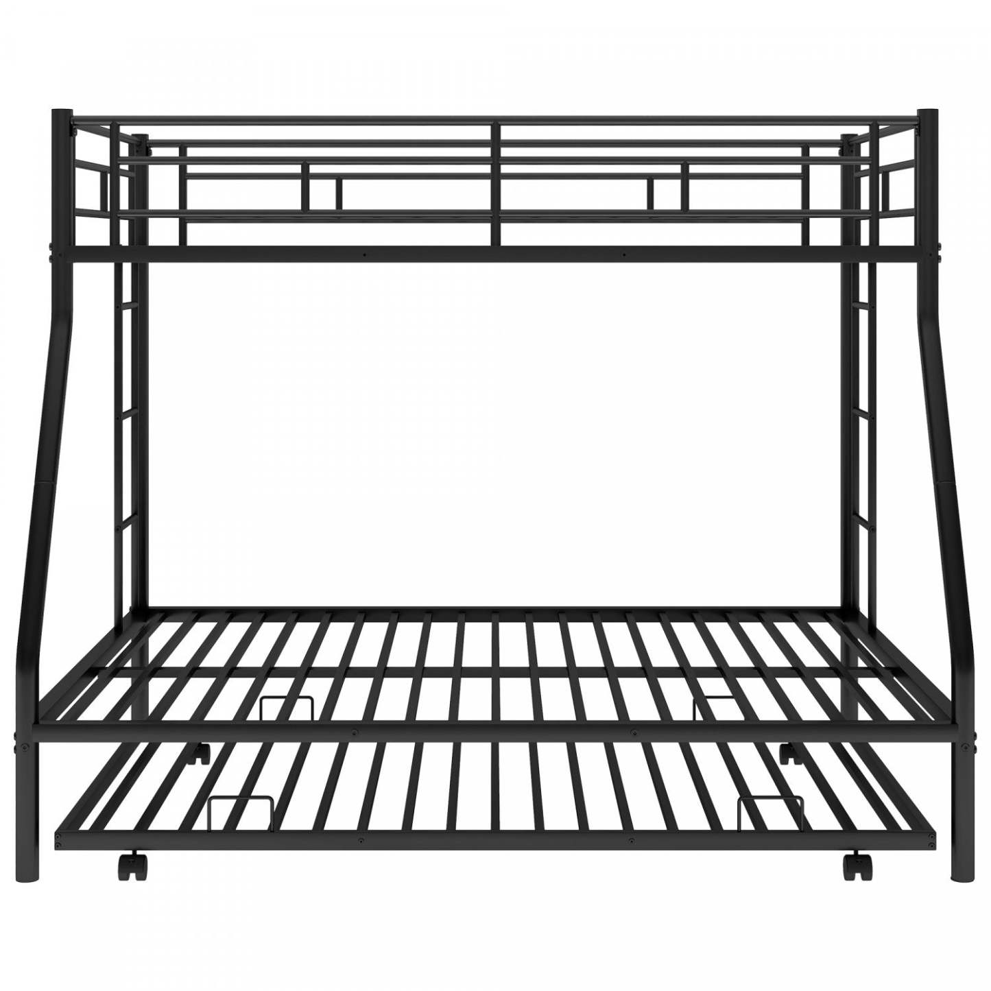 Lit superposé simple en métal peu encombrant Jeremy avec lit gigogne et échelles doubles - Noir | Jeremy – Lit Superpose En Metal, Simple Sur Double, Design Compact Avec Lit Gigogne Et Deux Echelles – Noir