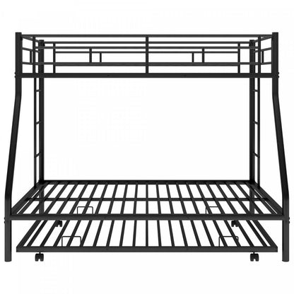 Lit superposé simple en métal peu encombrant Jeremy avec lit gigogne et échelles doubles - Noir | Jeremy – Lit Superpose En Metal, Simple Sur Double, Design Compact Avec Lit Gigogne Et Deux Echelles – Noir