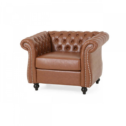 Gibbon Fauteuil confortable en similicuir avec dossier capitonné, fauteuil d'appoint marron | Gibbon Fauteuil Confortable Avec Revetement En Similicuir Et Dossier Capitonne, Marron