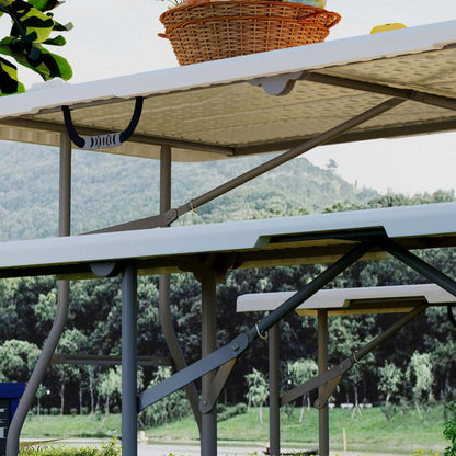 Table de pique-nique pliante Outsunny de 6 pieds en 3 pièces avec 2 bancs, blanche