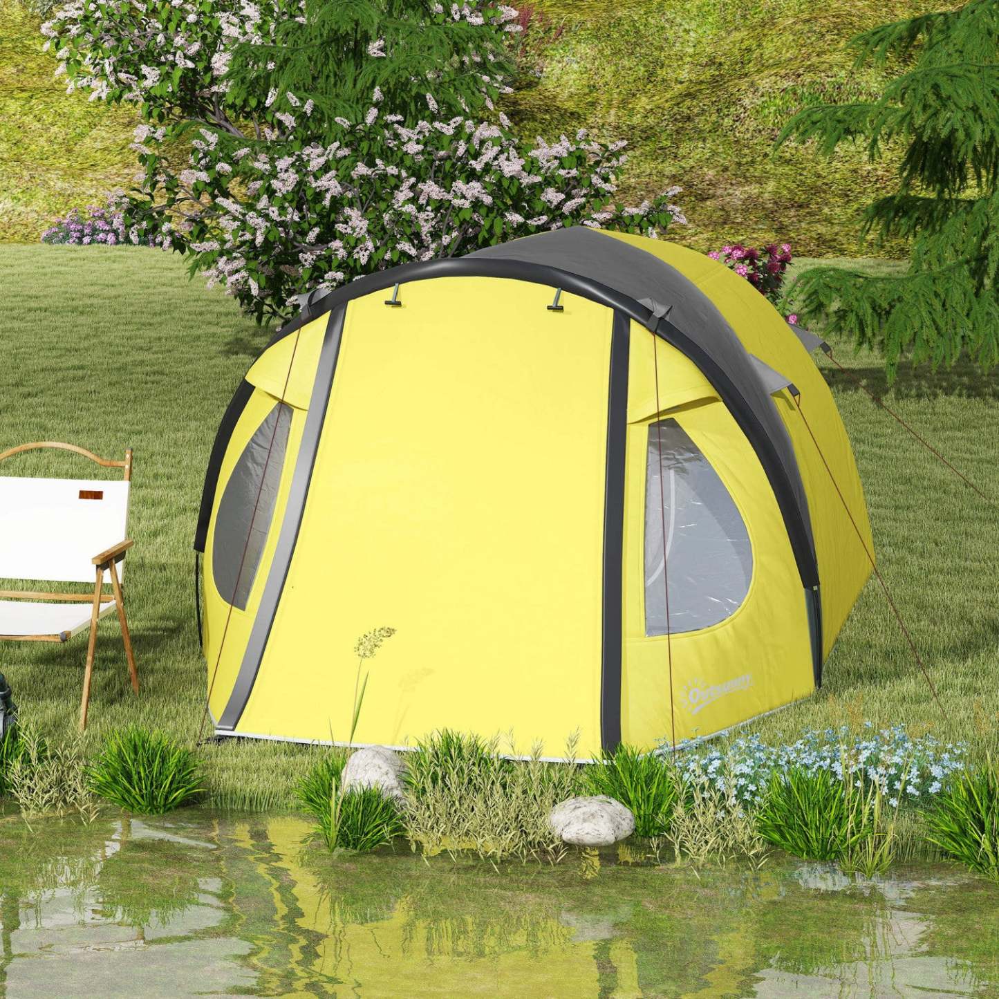 Outsunny Tente de Camping 3-4 Personnes, Tente Dôme Facile à Installer avec Porche
