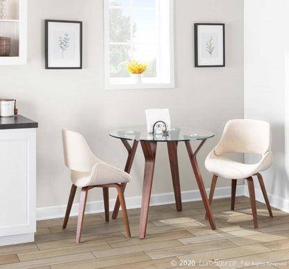 LumiSource Folia Glass Mid-Century Modern Round Dinette Dining Table - Walnut|Table ronde moderne du milieu du 20e siècle Folia en verre pour le coin-repas ou la salle à manger - noyer