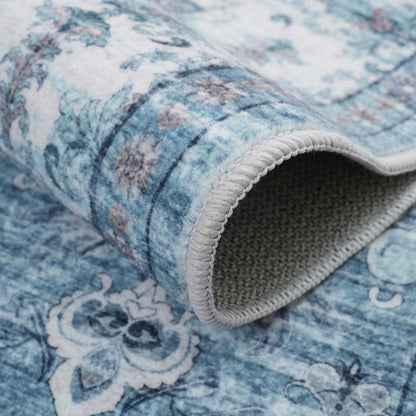 Aqua Green Flora Tapis lavable antidérapant à poils courts 5' x 7' | Tapis Vert Floral Lavable Antidérapant à Poils Ras 5'x7'