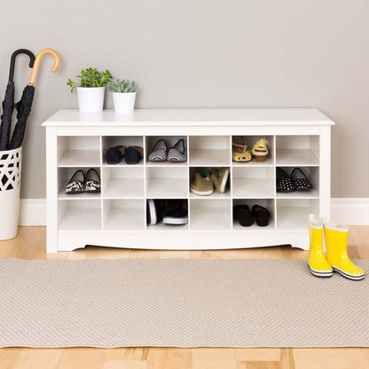 Eighteen Pair Shoe Storage Cubby Bench - White|Banc à compartiments de rangement pour 18 paires de chaussures - blanc