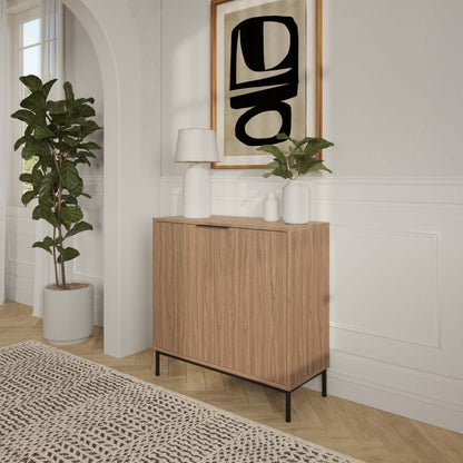 Nordika Armoire de rangement mince à 2 portes - Noyer clair | Armoire de rangement mince Nordika à 2 portes - noyer clair