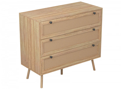 Commode de Rangement avec 3 Tiroirs – Aspect Bois Brun Naturel | Commode verticale de rangement avec 3 tiroirs - aspect de bois brun naturel