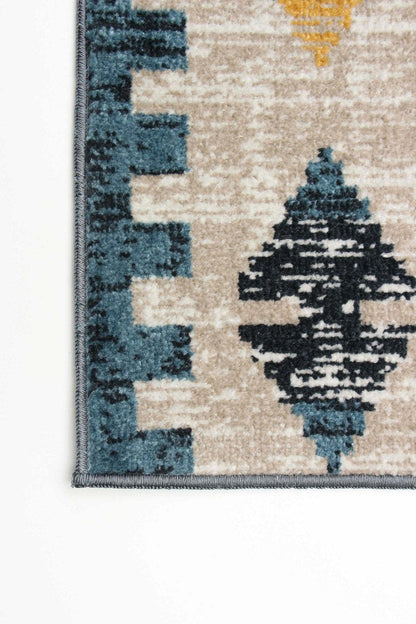 Tapis mosaïque taupe/bleu lavable en machine - 3'0 x 5'0|Carpette Roma taupe et bleue lavable à la machine - 3 pi 0 po x 5 pi 0 po|D86FP7WC