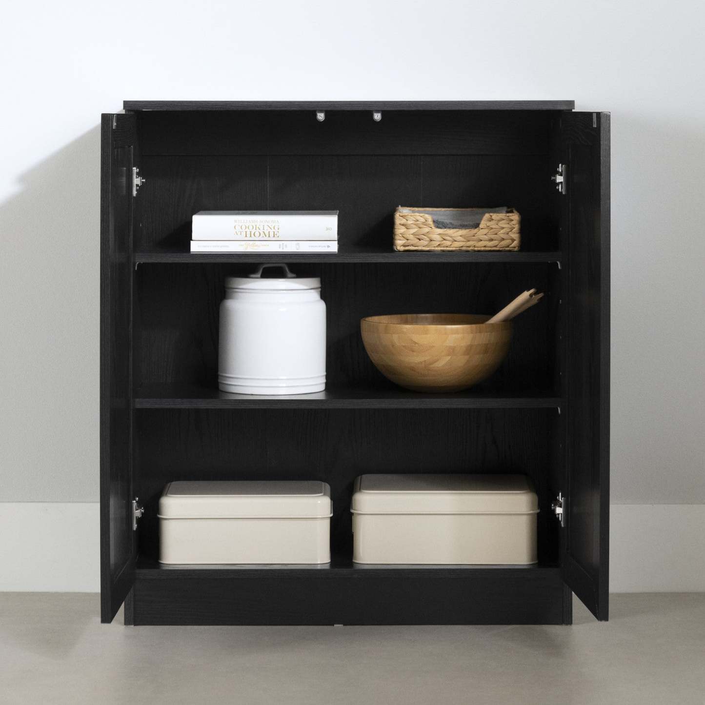 Armoire d'appoint à 2 portes avec tablettes Arum - Chêne noir | Armoire décorative Arum à 2 portes avec tablettes - chêne noir