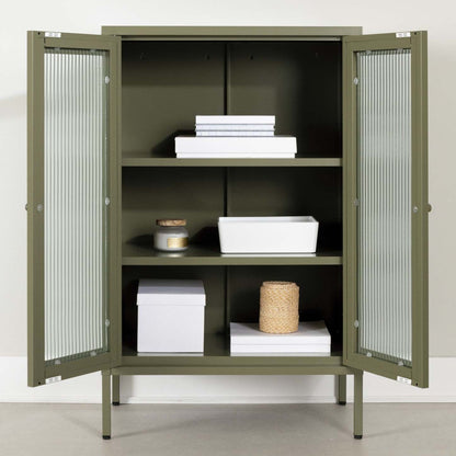 Kodali Glass Door Accent Cabinet - Olive Green|Armoire décorative Kodali avec portes en verre - vert olive