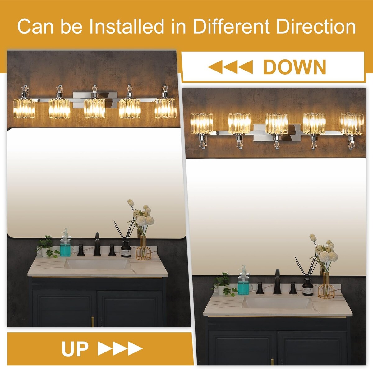 Luminaires modernes à 5 lumières en cristal pour salle de bain