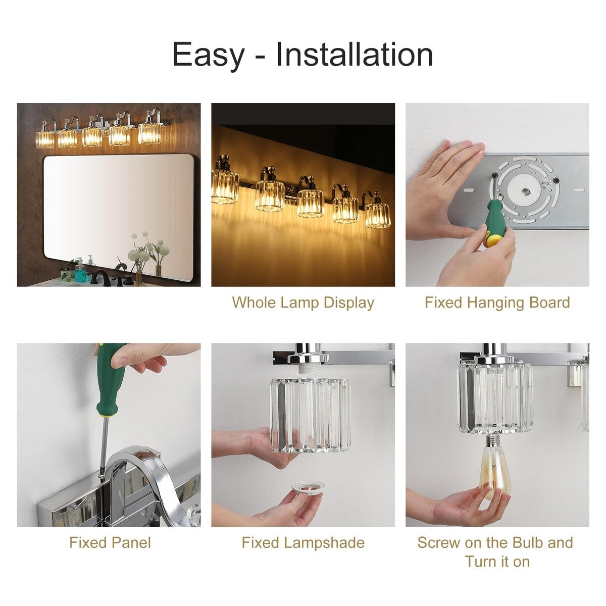 Luminaires modernes à 5 lumières en cristal pour salle de bain