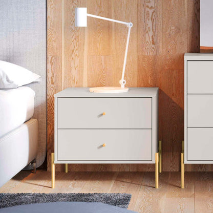 Manhattan Comfort Jasper Nightstand with Steel Gold Legs - White Gloss|Table de nuit Jasper de Manhattan Comfort avec pattes en acier doré - blanc lustré
