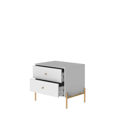 Manhattan Comfort Jasper Nightstand with Steel Gold Legs - White Gloss|Table de nuit Jasper de Manhattan Comfort avec pattes en acier doré - blanc lustré