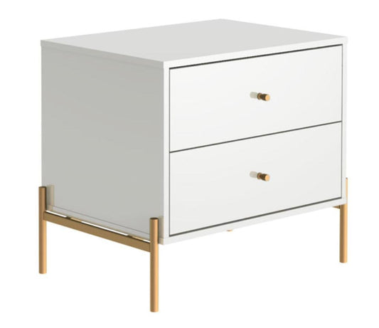 Manhattan Comfort Jasper Nightstand with Steel Gold Legs - White Gloss|Table de nuit Jasper de Manhattan Comfort avec pattes en acier doré - blanc lustré