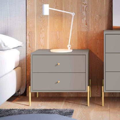 Manhattan Comfort Jasper Nightstand with Steel Gold Legs - Grey Gloss|Table de nuit Jasper de Manhattan Comfort avec pattes en acier doré - gris lustré