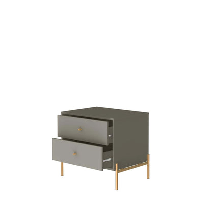 Manhattan Comfort Jasper Nightstand with Steel Gold Legs - Grey Gloss|Table de nuit Jasper de Manhattan Comfort avec pattes en acier doré - gris lustré