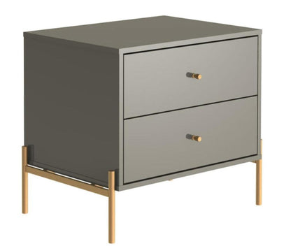 Manhattan Comfort Jasper Nightstand with Steel Gold Legs - Grey Gloss|Table de nuit Jasper de Manhattan Comfort avec pattes en acier doré - gris lustré