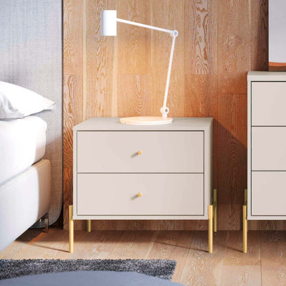 Manhattan Comfort Jasper Nightstand with Steel Gold Legs - Off White Matte|Table de nuit Jasper de Manhattan Comfort avec pattes en acier doré - blanc cassé mat