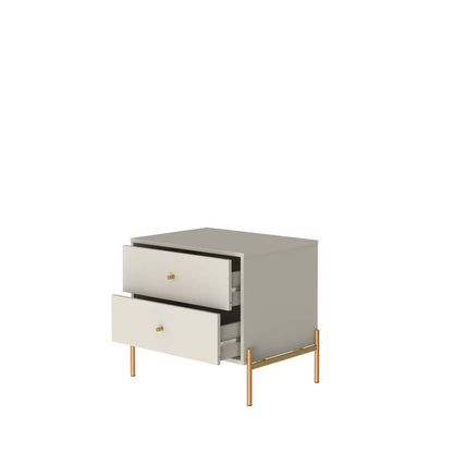 Manhattan Comfort Jasper Nightstand with Steel Gold Legs - Off White Matte|Table de nuit Jasper de Manhattan Comfort avec pattes en acier doré - blanc cassé mat